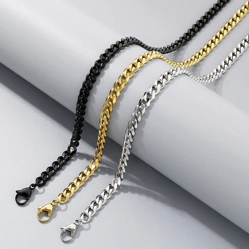Six-Sided Milled Cuban Bracelet Necklace Fashion Stainless Steel Chain Jewelry