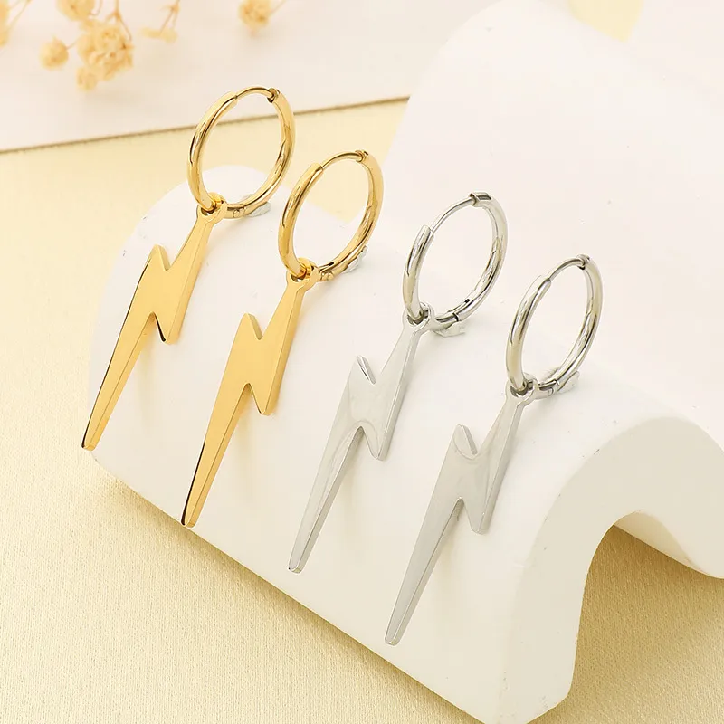 Fashionable Stainless Steel Three-Dimensional Photosensitive Surface Lightning Shaped Temperament Neutral Earring Jewelry