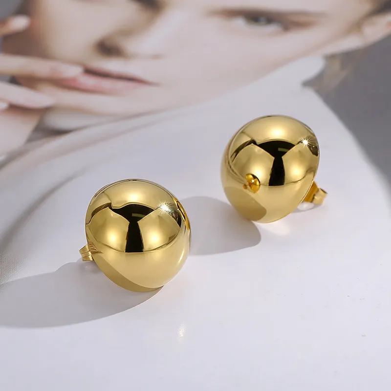 Cross Border Popular Stainless Steel Hemispherical Hollow Earrings, Internet Famous, Simple and Generous, Light Luxury Earrings