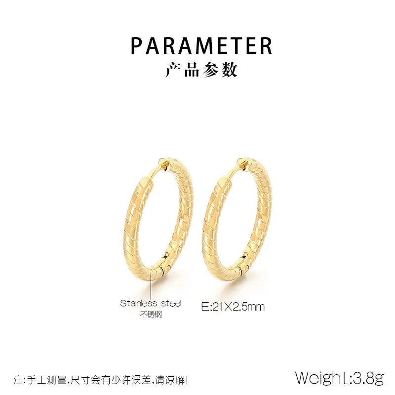 European Ins Striped Plain Round Stainless Steel Huggie Earrings Unisex Versatile Hoops Earrings