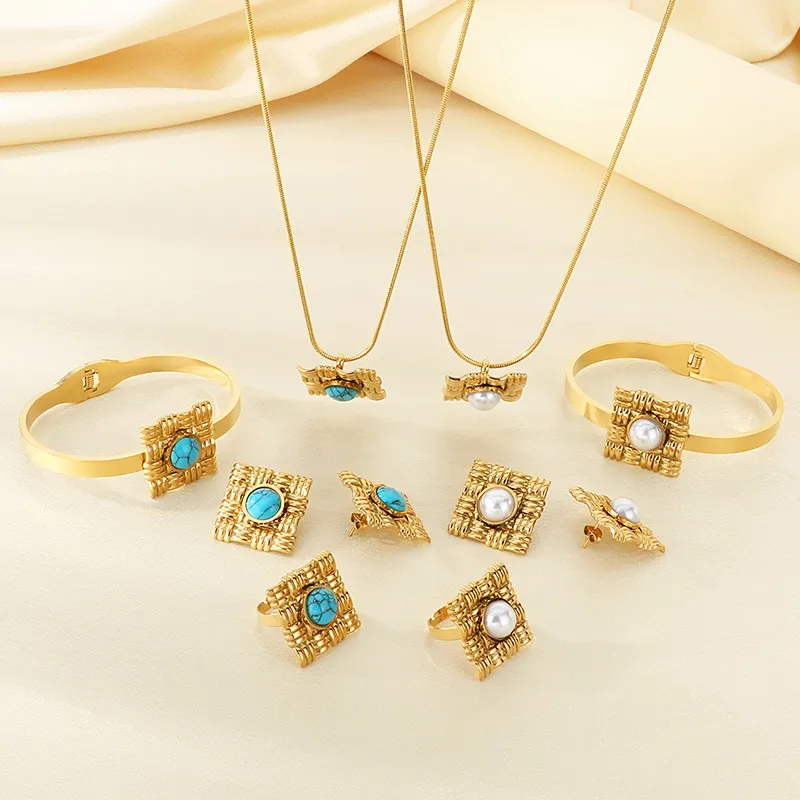 Stylish Four-Piece Earring Set with Beautiful Inlaid Stone Accents