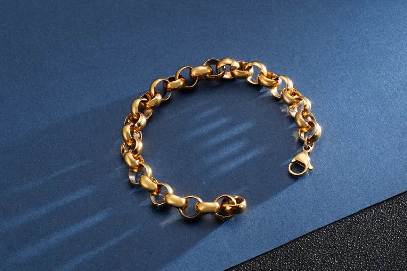 Wholesale Punk Jewelry Multi-Size Bracelet Stainless Steel Simple Silver Gold Chain Bracelet
