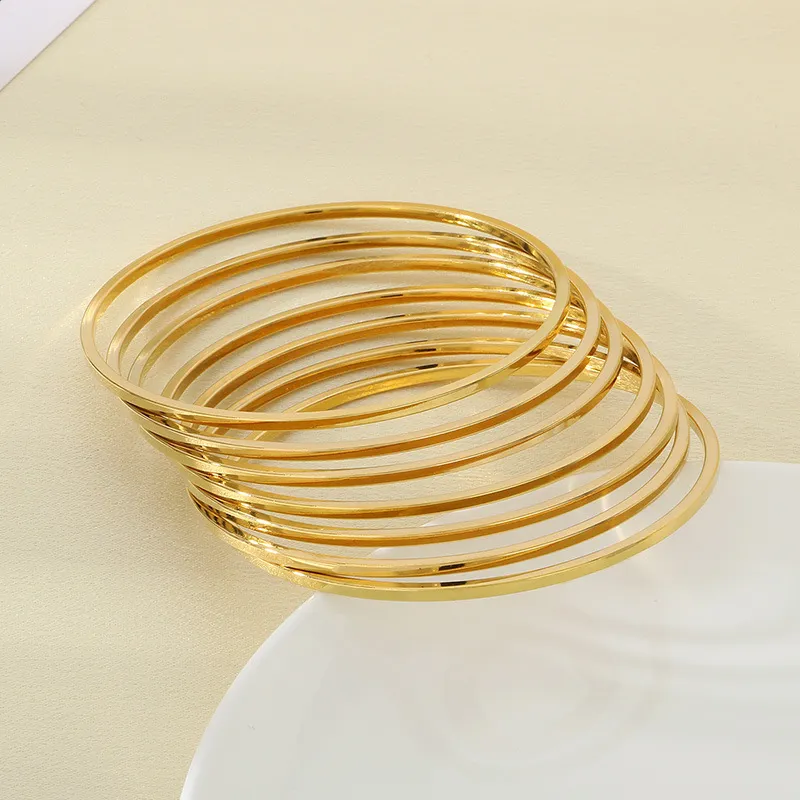 18K Vacuum Gold Plated 2mm Wide Square Wire Stainless Steel Stackable Bracelet
