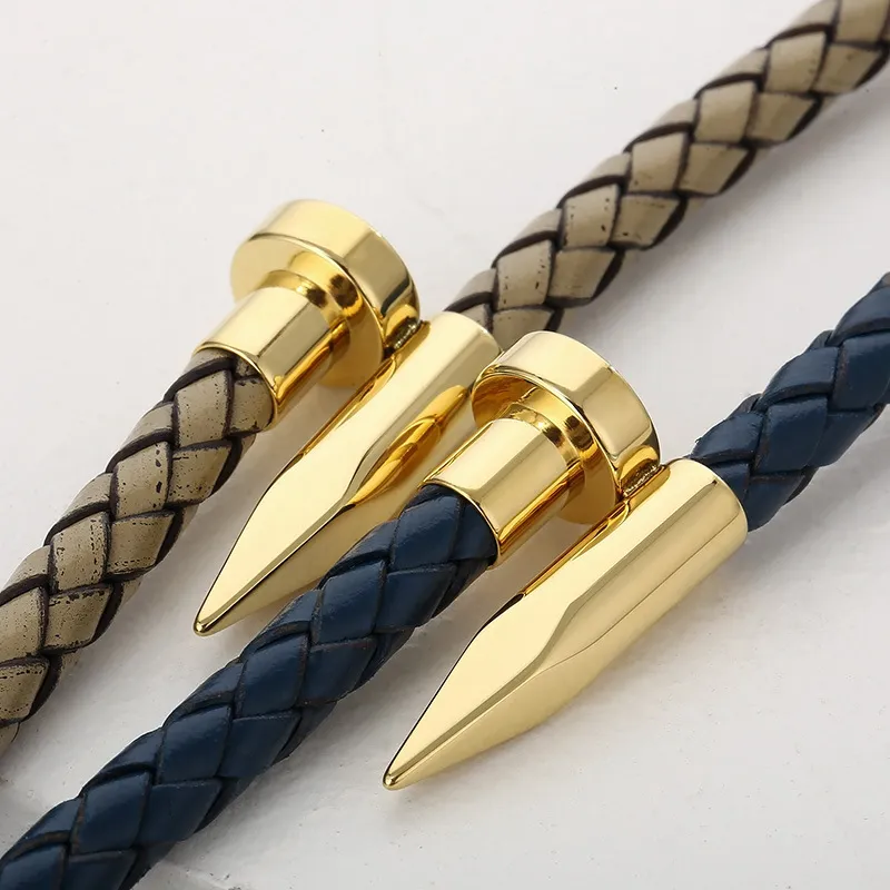 Wholesale Creative Stainless Steel Braided Leather Nail Opening Bracelet Men's Magnetic Buckle Bracelet