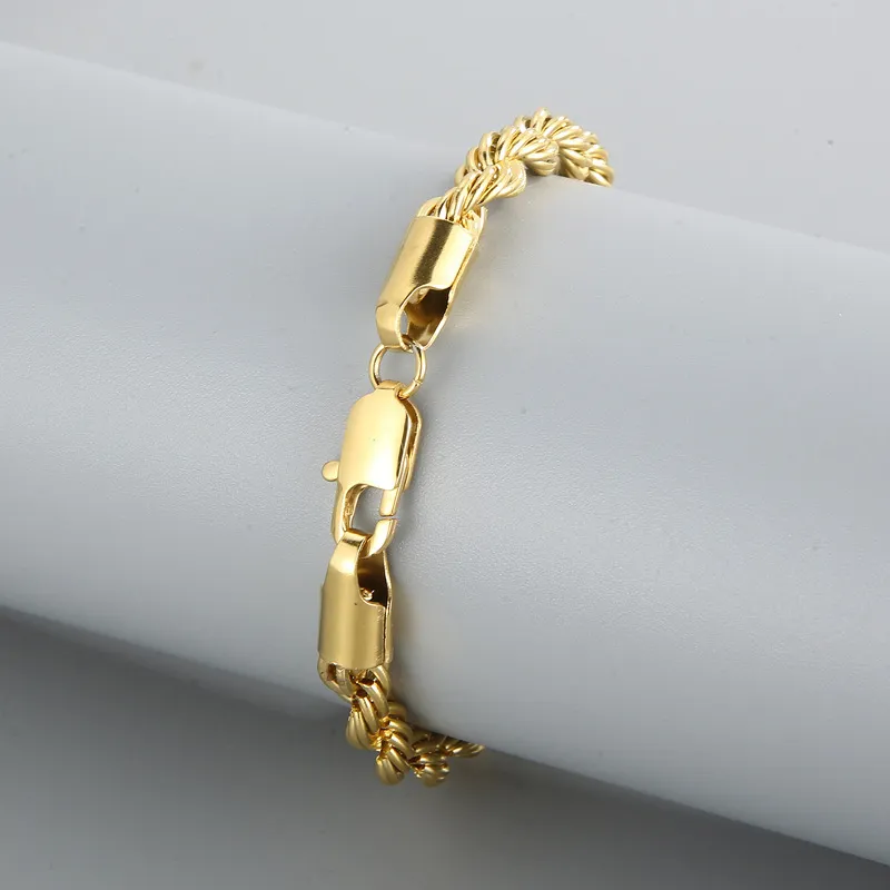 Fashion Minimalist Men's Bar Buckle Bracelet 4/6/8mm Twisted Rope Chain Jewelry Wholesale