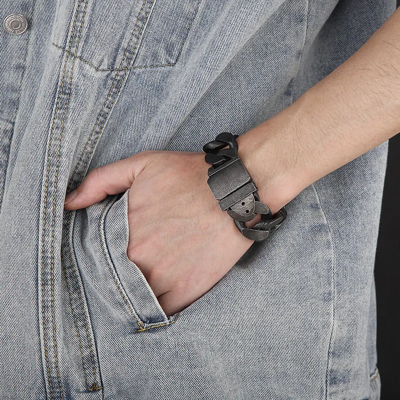 Fashion Multi-Color Minimalist Retro Stainless Steel Men's Thick Cuban Bracelet