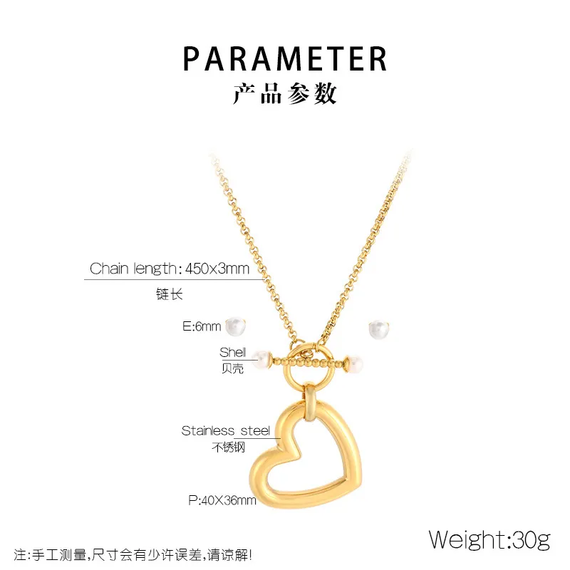 Fashionable Hollowed-out Diamond-Encrusted Heart Pendant Women's Stainless Steel Necklace and Earring Set