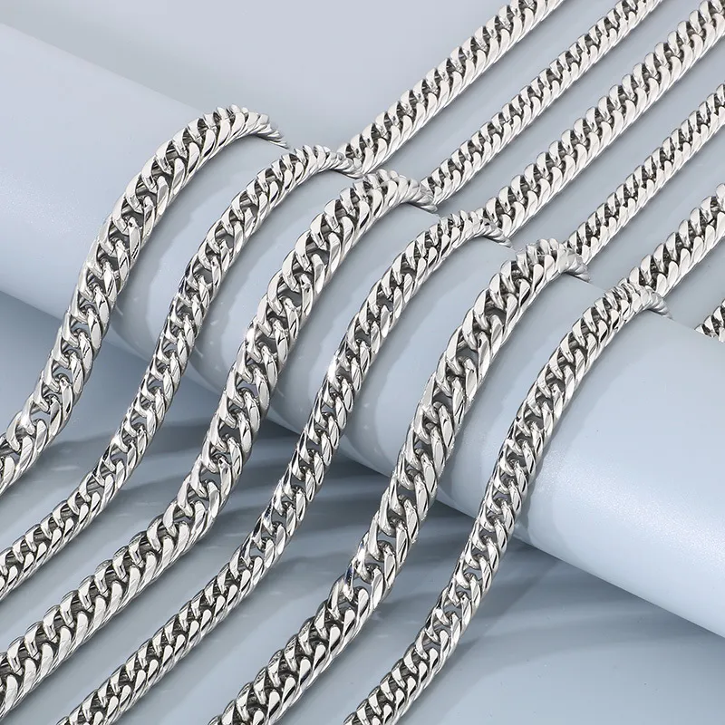 European and American Fashion Denim Chain Polished Stainless Steel Jewelry Men's Bracelet Necklace Set