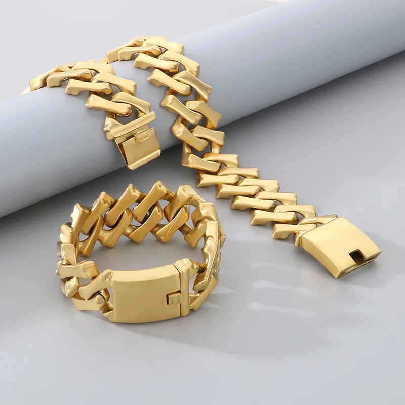 Hip Hop Personalized Stainless Steel Thick Diamond Classic Cuban Chain Men's and Women's Bracelet Necklace