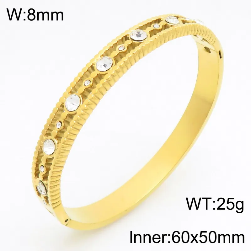 Vintage-Style Diamond-Encrusted Vintage-Style Diamond-Encrusted Stainless Steel Gold Bangles for Women