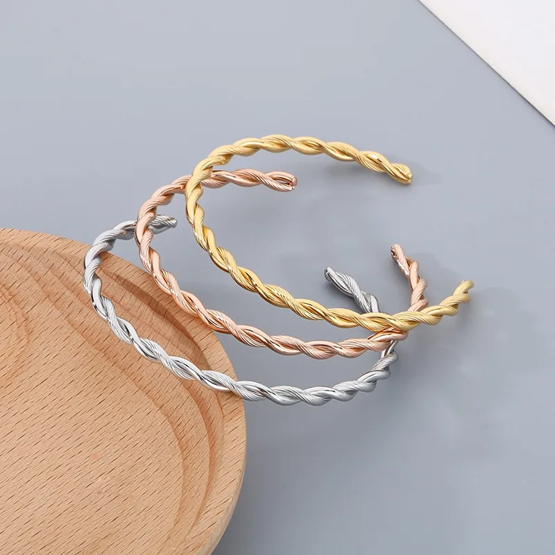 Stainless Steel C-Shaped Open Bangle Fashion Jewelry