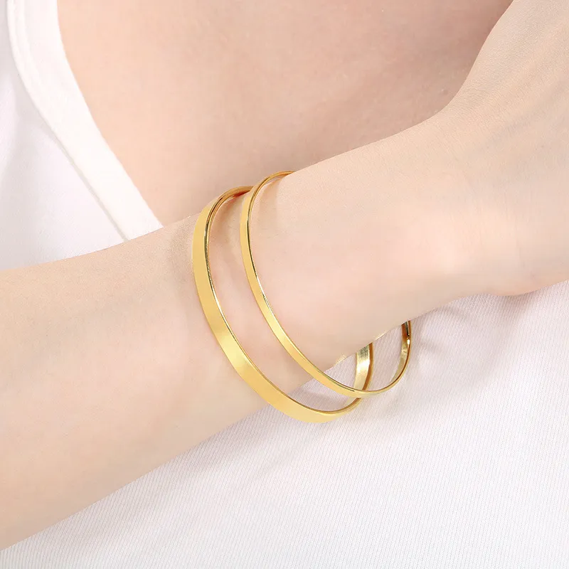 Classic Fashion Plain Circle Smooth Stainless Steel Multi Layer Stacked Polishing Bracelet Jewelry Wholesale
