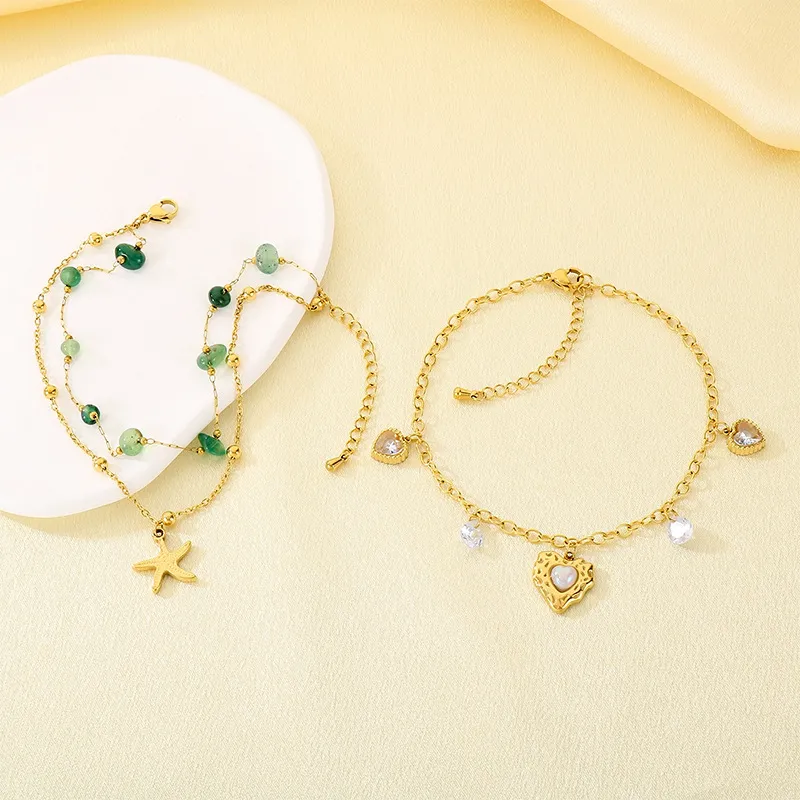Stainless Steel Anklet Chain with Heart-Shaped Starfish Element Foot Decoration