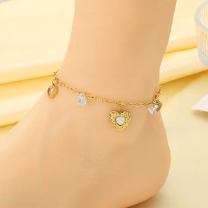 Stainless Steel Anklet Chain with Heart-Shaped Starfish Element Foot Decoration