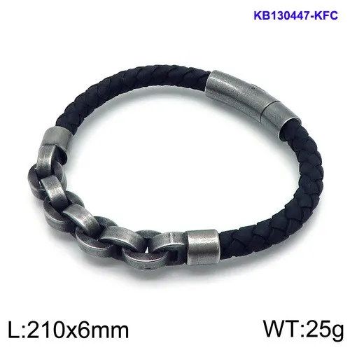 Men's Trendy Stainless Steel Braided Leather Rope Splicing Chain Domineering Leather Bracelet
