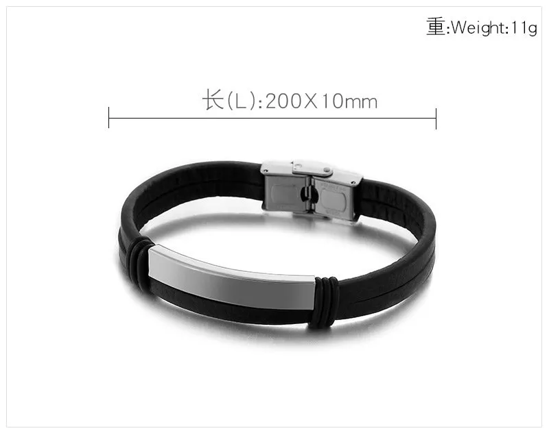 Stainless Steel Geometric Curved Plate Engraved Men's Woven Double-Layer Leather Bracelet Jewelry Wholesale