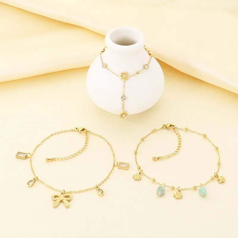 Fresh Sweet Vacuum 18K Gold Plated Stainless Steel Anklet Forest Girl DIY Tassel Foot Chain