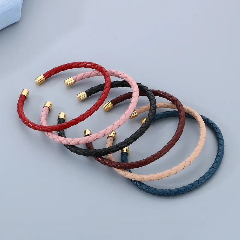 Jewelry Wholesale Niche Design Ins Style Stainless Steel C-Shaped Open Woven Leather Bangle