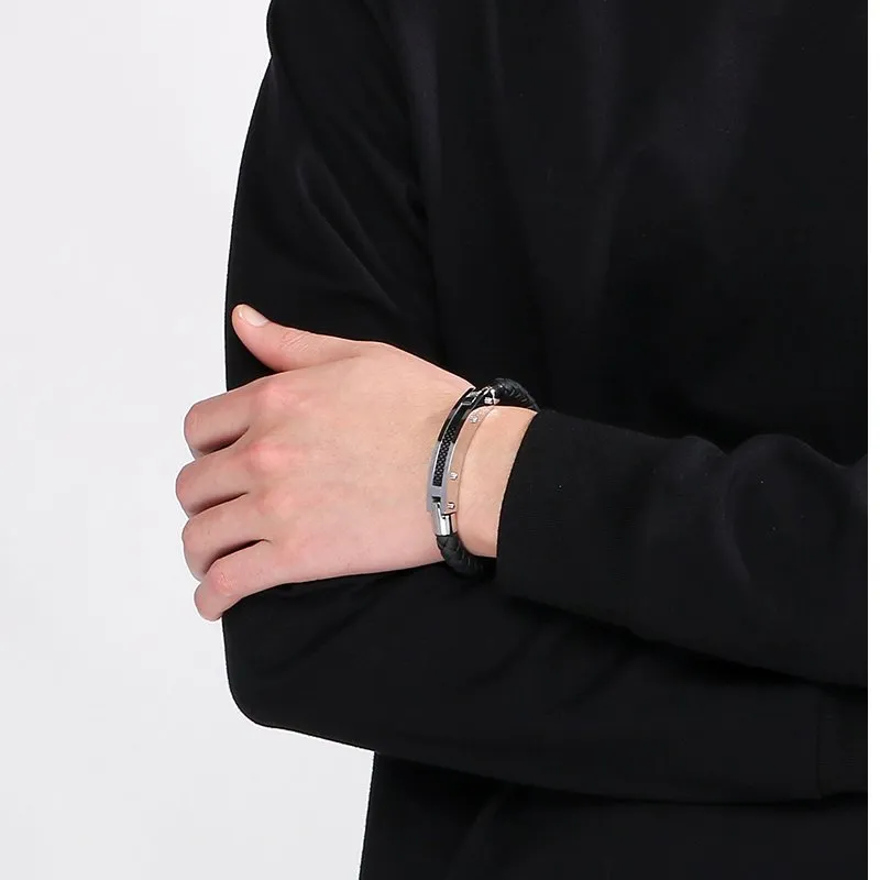 European and American Fashion Personality Stainless Steel Creative Woven Bracelet Men's Leather Bracelet