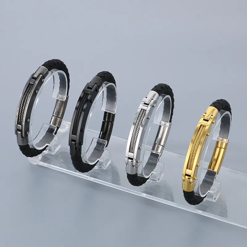 European and American Fashion Personality Stainless Steel Creative Woven Bracelet Men's Leather Bracelet