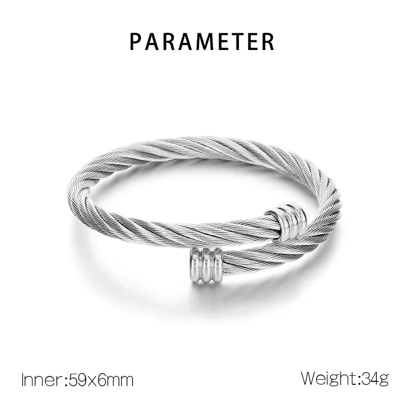 Personalized Stainless Steel Winding Geometric Steel Wire Rope Open Bangle Accessories