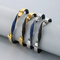 Fashion Stainless Steel Twisted Pattern Diamond Inlaid C-Shaped Open Woven Leather Bracelet Men's Jewelry