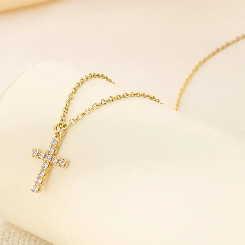 Fashion Rhinestone Cross Clavicle Chain Ins Starry Sky Stainless Steel Necklace Wholesale