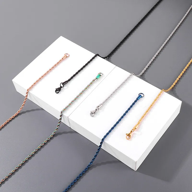 Cross-Border Sweater Chain Accessories, Hip-Hop Vacuum Plated 3mm Fried Dough Twists Chain, Regular Chain, Stainless Steel Necklace for Men and Women