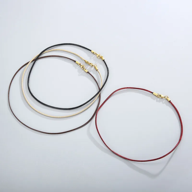 Minimalist Men's and Women's Stainless Steel Buckle Wax Rope Necklace 45cm Jewelry