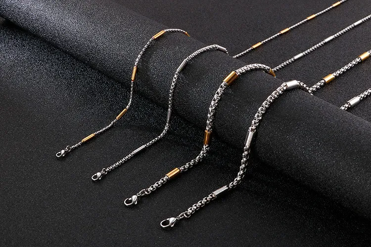 Karen's New Stainless Steel Creative Square Pearl Trendy Necklace, Simple and Versatile, Suitable for Both Men and Women as a Collar Jewelry