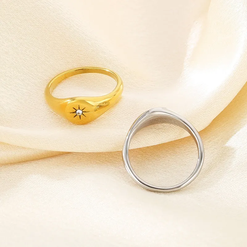 Smooth Octagonal Star Ring Stainless Steel 18K Gold-Plated Ring