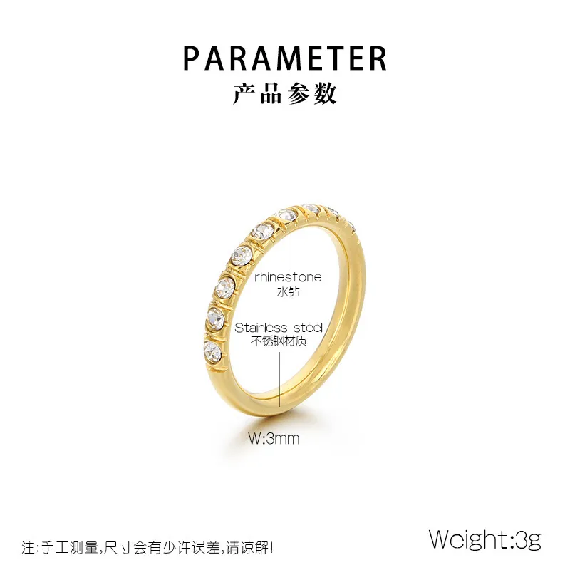 Fashionable and Sweet Single Row Diamond Studded Ring Stainless Steel Multi Style 18K Gold Plated Ring Jewelry Wholesale