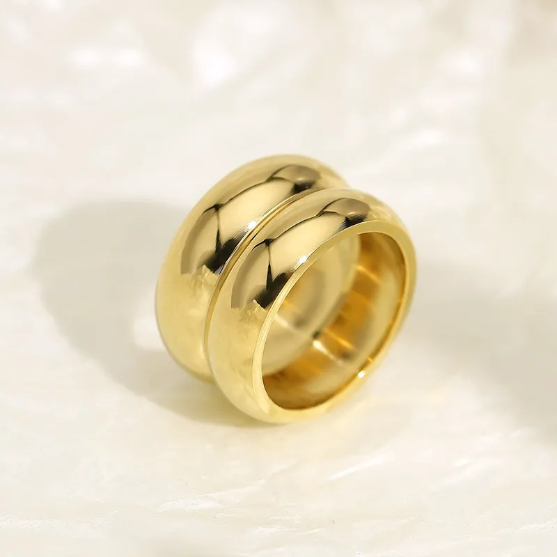 Vintage Ins Double Circle Polished Ring Stainless Steel Ring Women Jewelry Wholesale