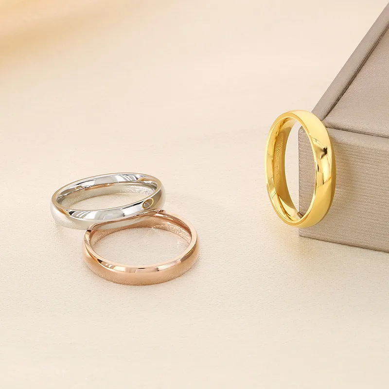 Minimalist Couple Rings 4-Prong Diamond Ring Pair 4mm Polished Stainless Steel Wedding Jewelry