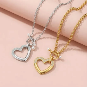 Fashion Jewelry Set Personalized Hollow Heart Pendant Stainless Steel Necklace Women Wholesale