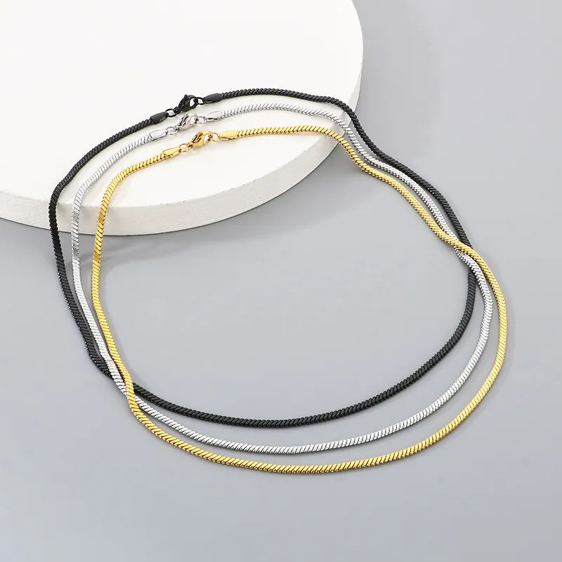 a Niche Design Slim Snake-Shaped Stainless Steel 18K Gold Vacuum-Plated Necklace