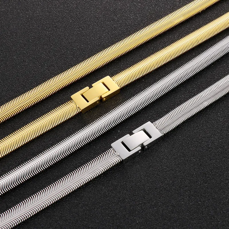 a Drop-Shipment Minimalist Jewelry Buckle Trendy European and American Hip-Hop Style Flat Snake Bone Chain Stainless Steel Necklace for Men and Women