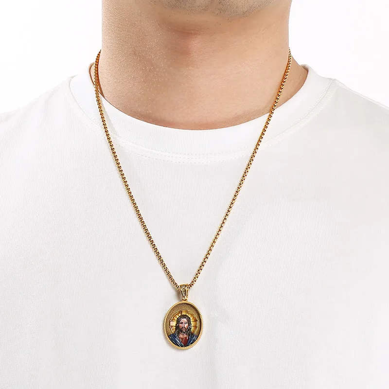 Kalen's New Fashionable Stainless Steel Oval Retro Portrait Men's Pendant Jewelry Wholesale