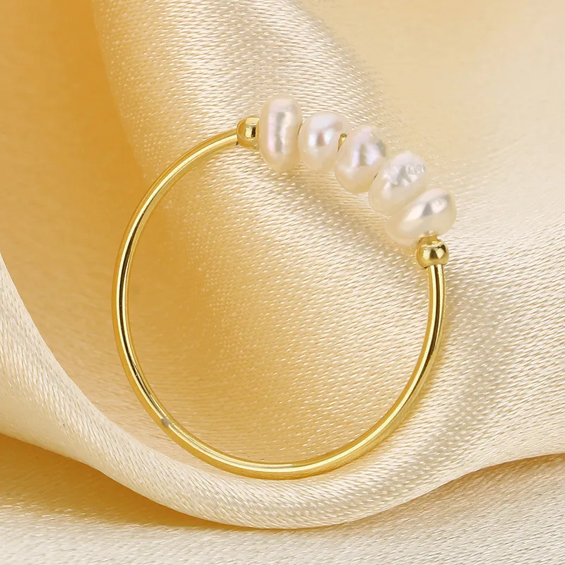 Natural Pearl Ring Gold Plated Stainless Steel Jewelry Freshwater Pearl Stacking Ring