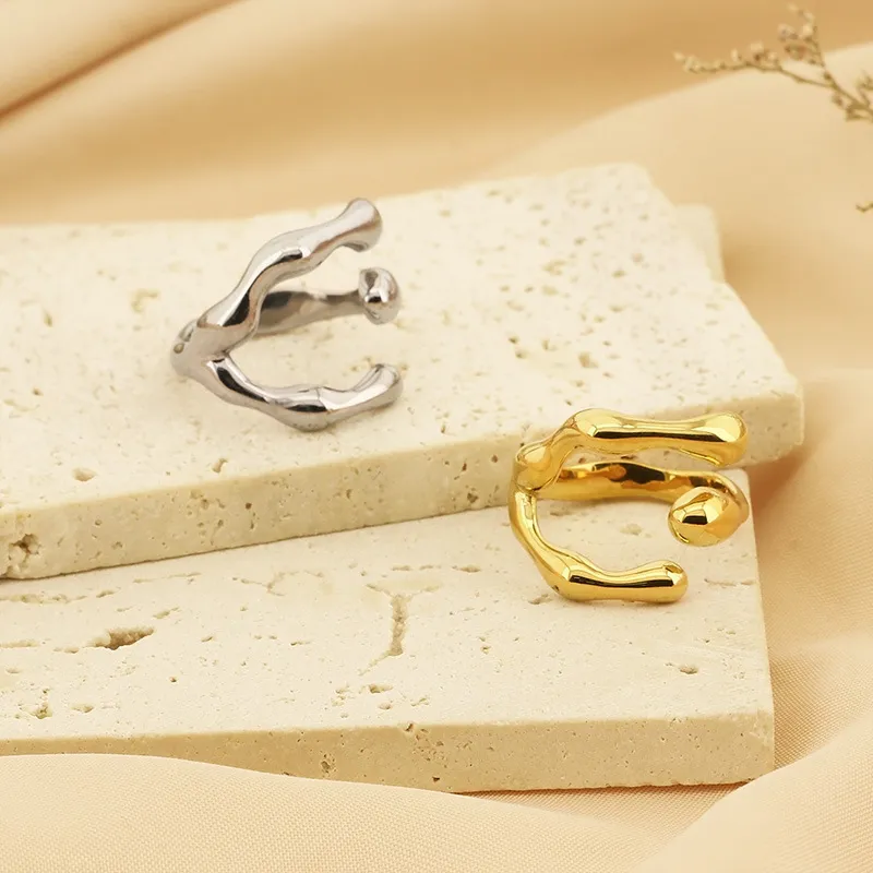 Personality Line Exaggerated Ring Knot Twist Bamboo Joint Stainless Steel Snake-Shaped Ring