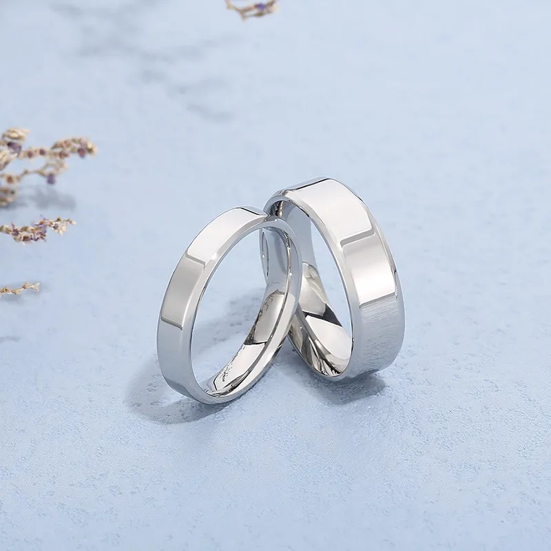 New Arrival 4/6mm Double-Bevel Polished Mirror Stainless Steel Minimalist Couple Rings Jewelry