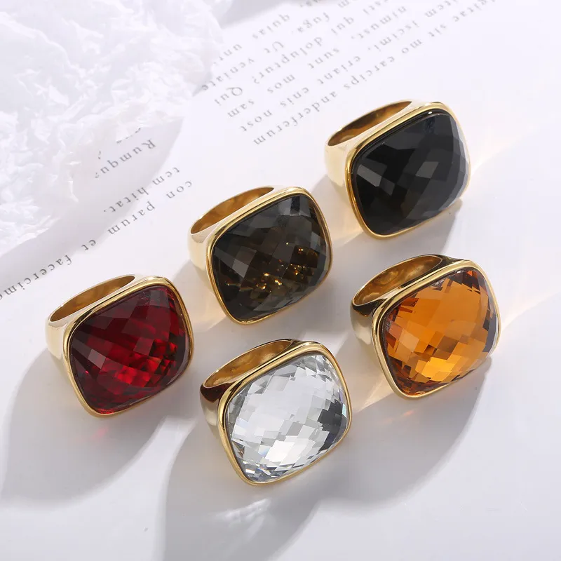 Fashion Jewelry Crystal Glass Stainless Steel Rings Multi-Color Vintage Finger Rings Wholesale