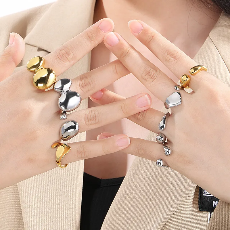 Smooth Geometric Irregular Opening Ring Electroplated with 18K Gold Stainless Steel Jewelry
