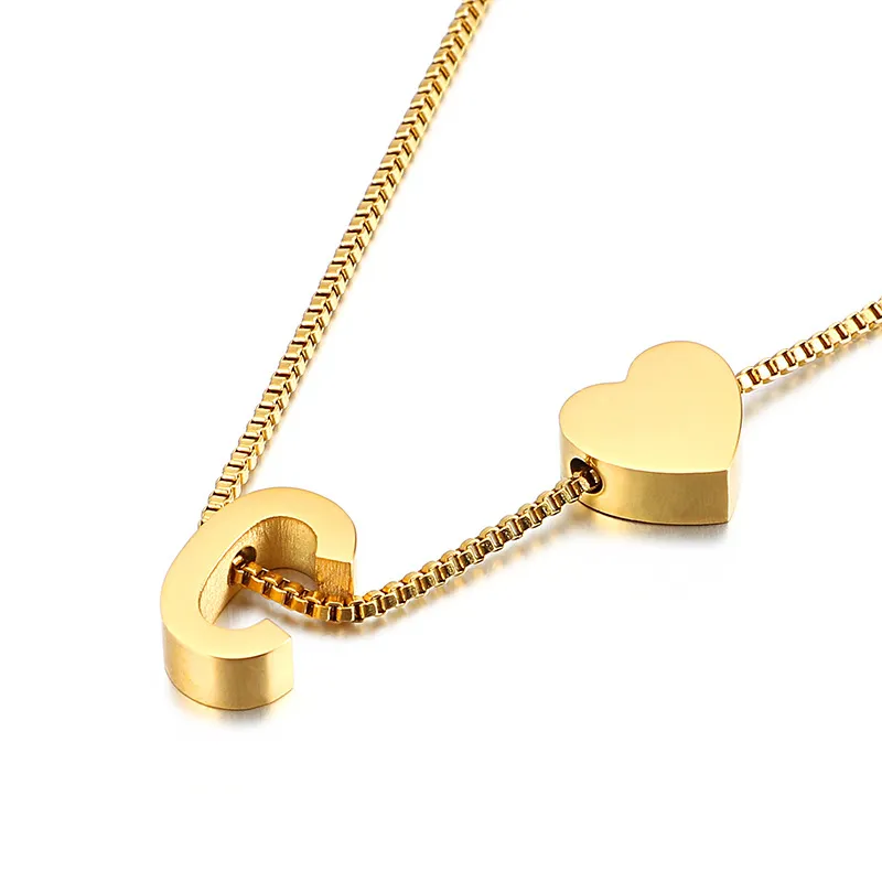 Stylish 26 Capital Letters Heart-Shaped Pull-out Stainless Steel Necklace