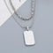 Trendy and Cool Emperor Chain Square Brand Necklace for Men, Double Layered Stainless Steel Military Brand Pendant Supporting Engraving