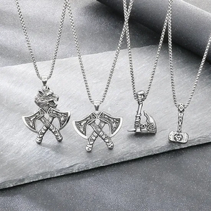 Nordic Viking Wolf Head Battle Axe Pendant Exaggerated and Powerful Retro Celtic Knot Battle Hammer Stainless Steel Men's Accessory