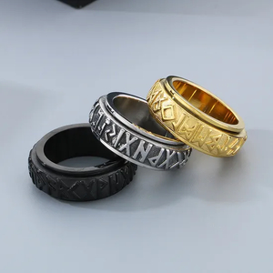Fashion Retro Stainless Steel Creative Nordic Viking Rune Rotatable Ring Jewelry Wholesale