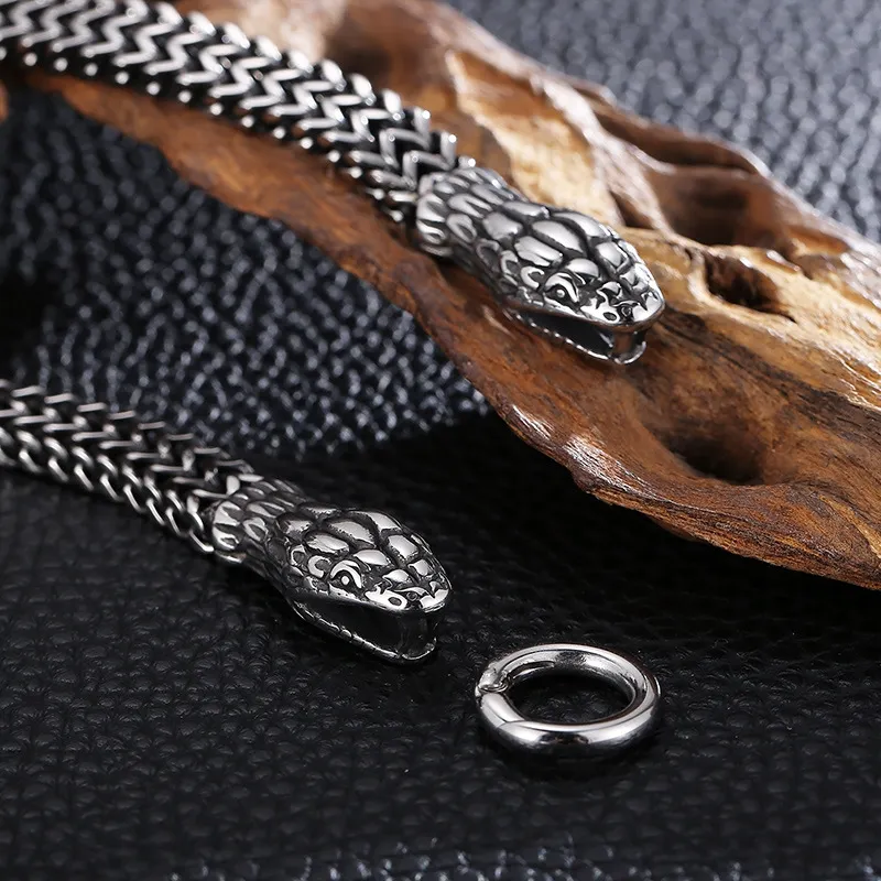 Stainless Steel Cast Double Snake Head Necklace Punk Style Jewelry