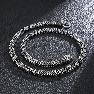 Stainless Steel Cast Double Snake Head Necklace Punk Style Jewelry