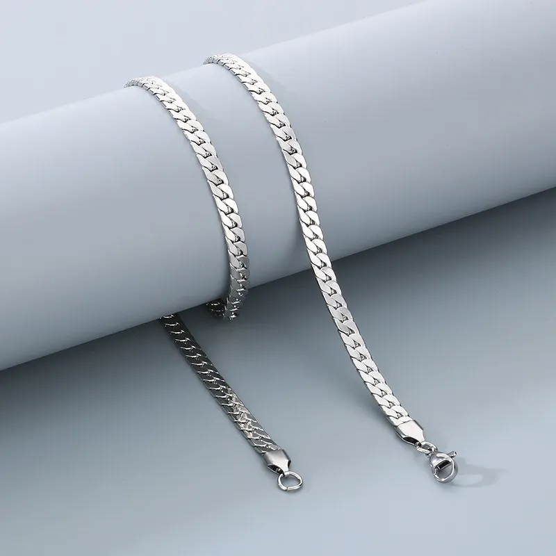 Flat Nk Cuban Chain Stainless Steel Men's and Women's Jewelry Necklace